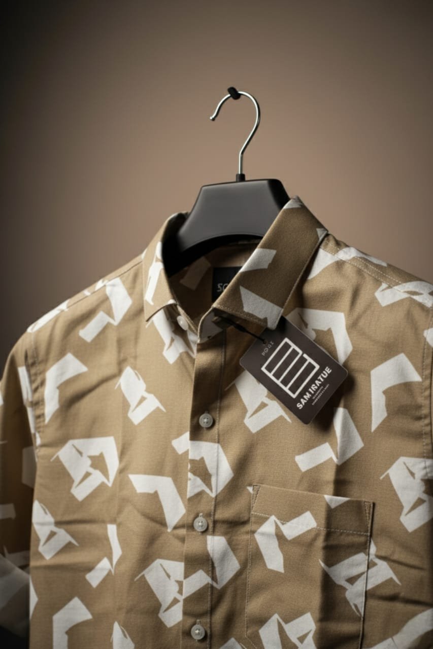 Poly Cotton Half Sleeve Shirt Brown - Image 3