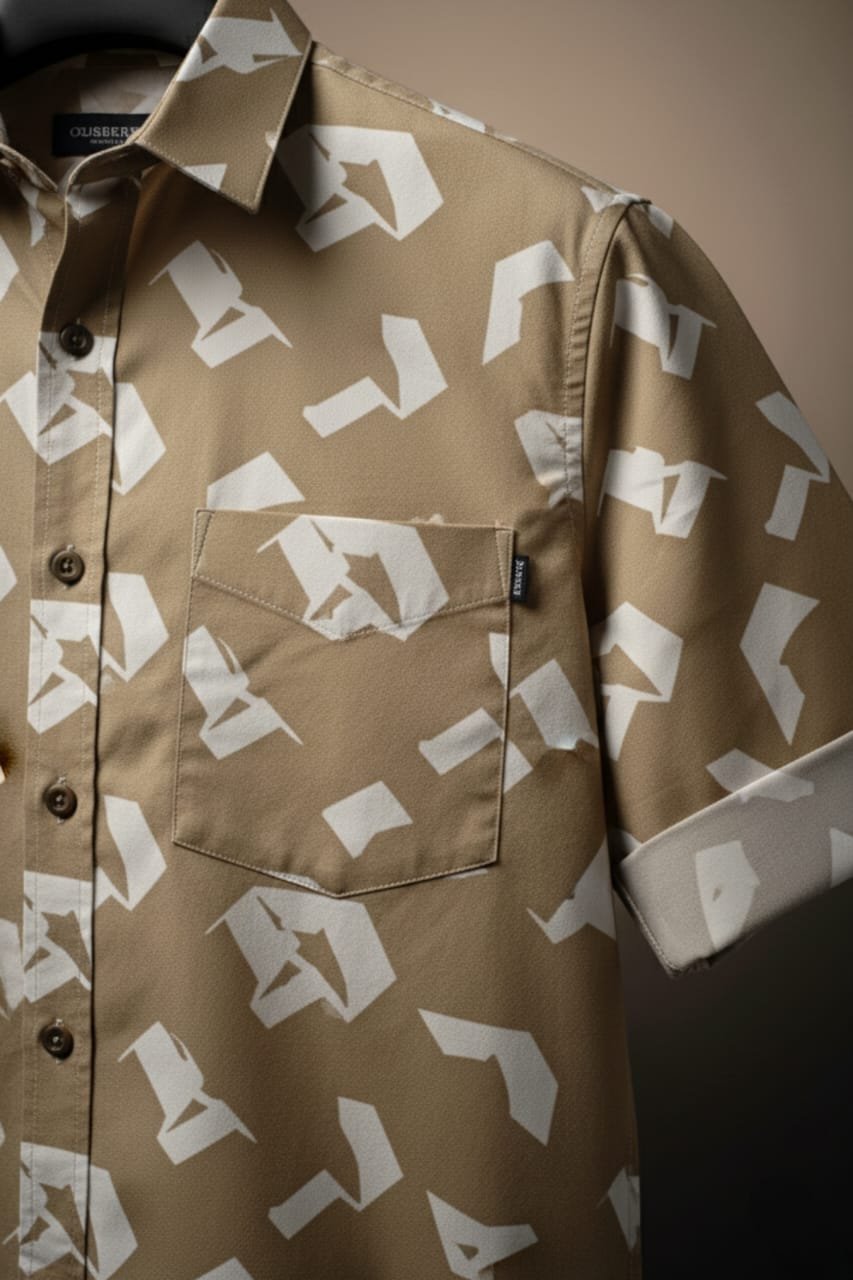 Poly Cotton Half Sleeve Shirt Brown - Image 2