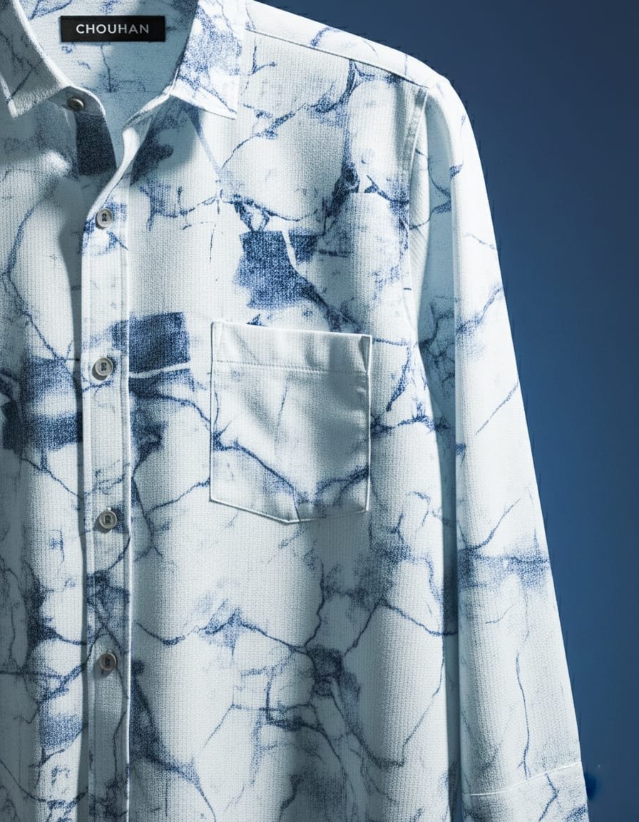 Blue Marble Printed Designer Popcorn Shirt - Image 6