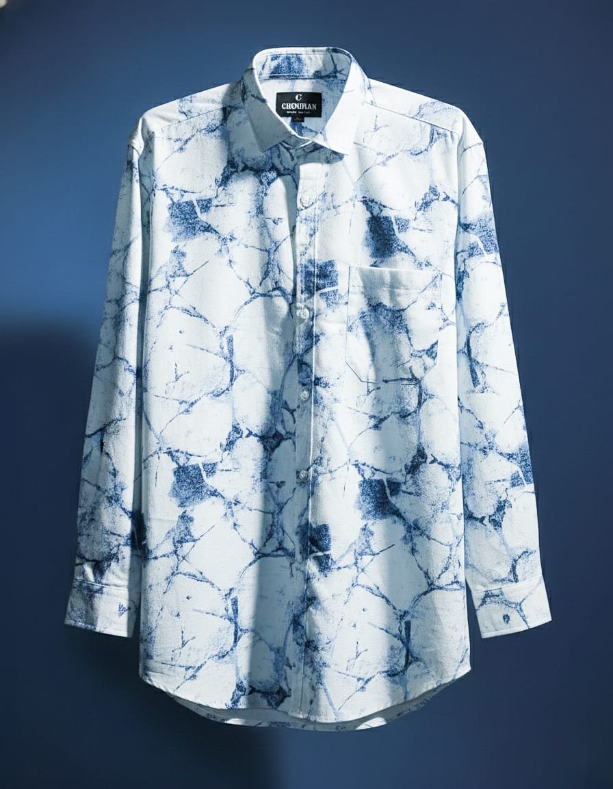 Blue Marble Printed Designer Popcorn Shirt