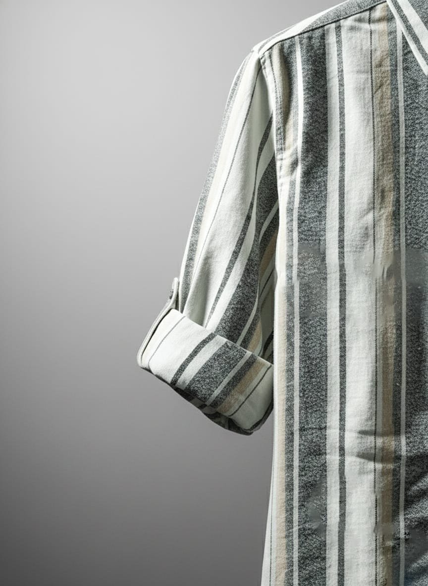Black & Grey Striped Cotton Shirt | Premium Casual Wear - Image 4