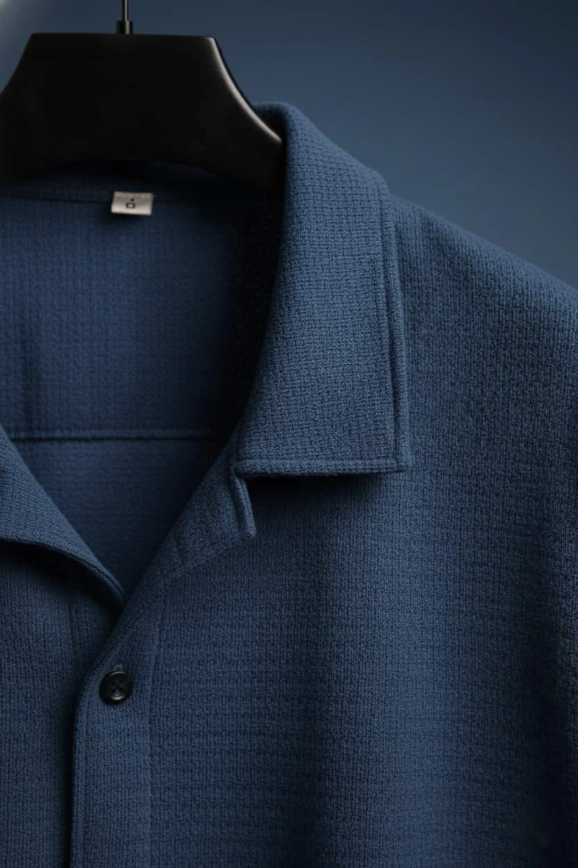 Dark Blue 5-Sleeve Regular Fit Lycra Shirt-Style - Image 3