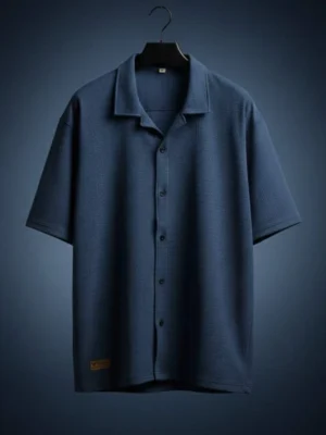 Dark Blue 5-Sleeve Regular Fit Lycra Shirt-Style