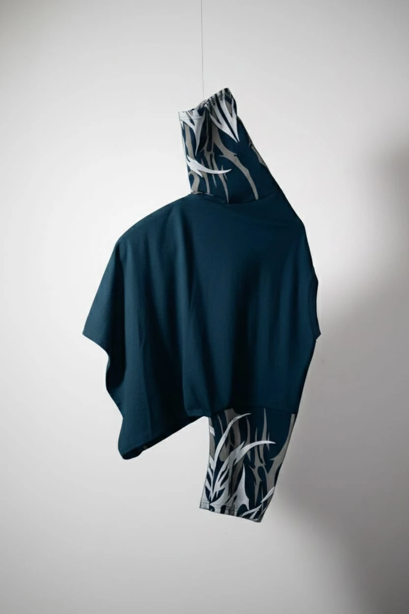 Navy Blue Printed Lycra Oversized T-Shirt - Image 2