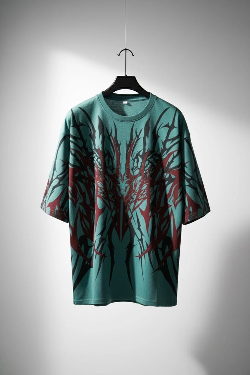 Teal Green Lycra Oversized T-Shirt