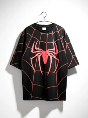 Men’s Black Oversized T-Shirt with Red Graphic Print