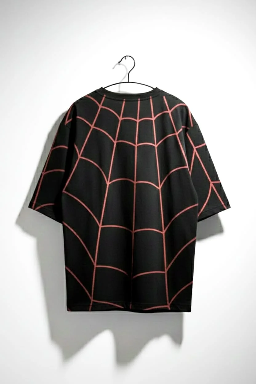 Men’s Black Oversized T-Shirt with Red Graphic Print - Image 2