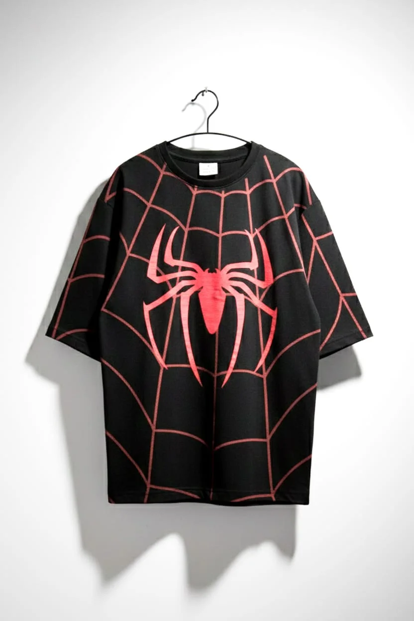 Men’s Black Oversized T-Shirt with Red Graphic Print