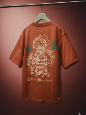 GOKU Printed Oversized Cotton T-Shirt – Rust Orange | Anime Streetwear Collection