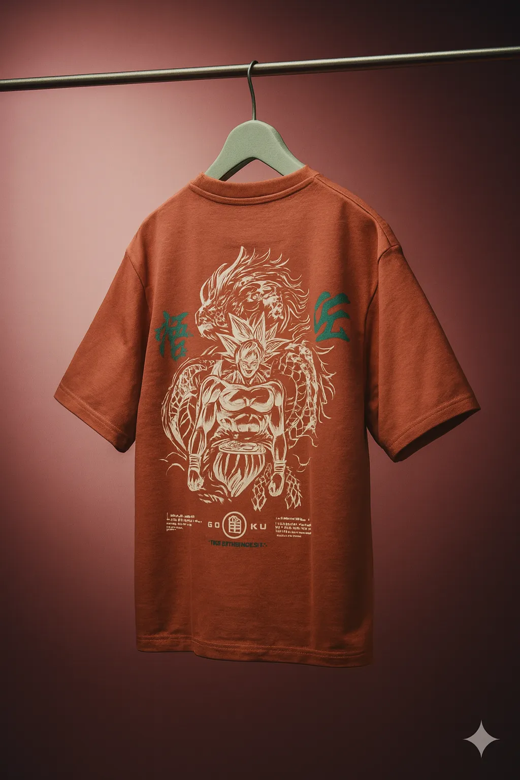 GOKU Printed Oversized Cotton T-Shirt – Rust Orange | Anime Streetwear Collection - Image 2
