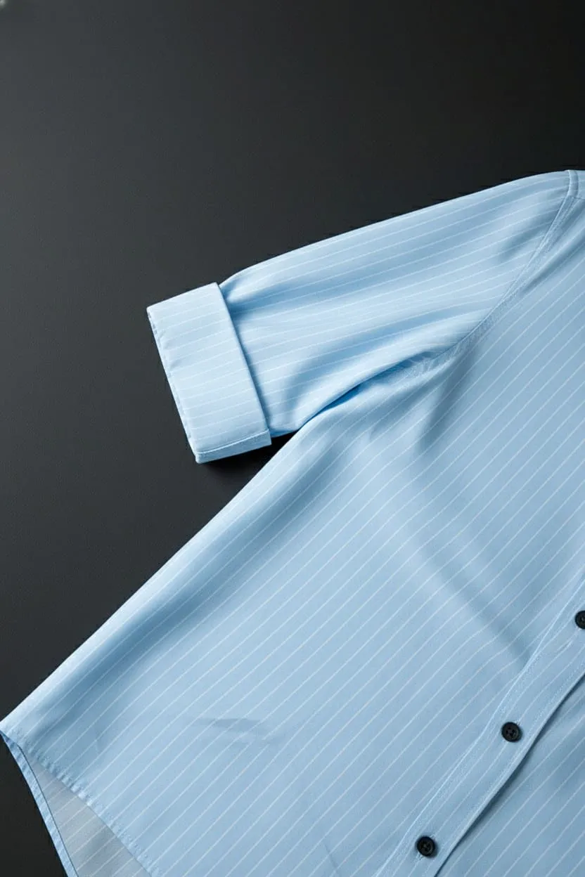 Sky Blue Striped Full Sleeve Shirt - Image 3