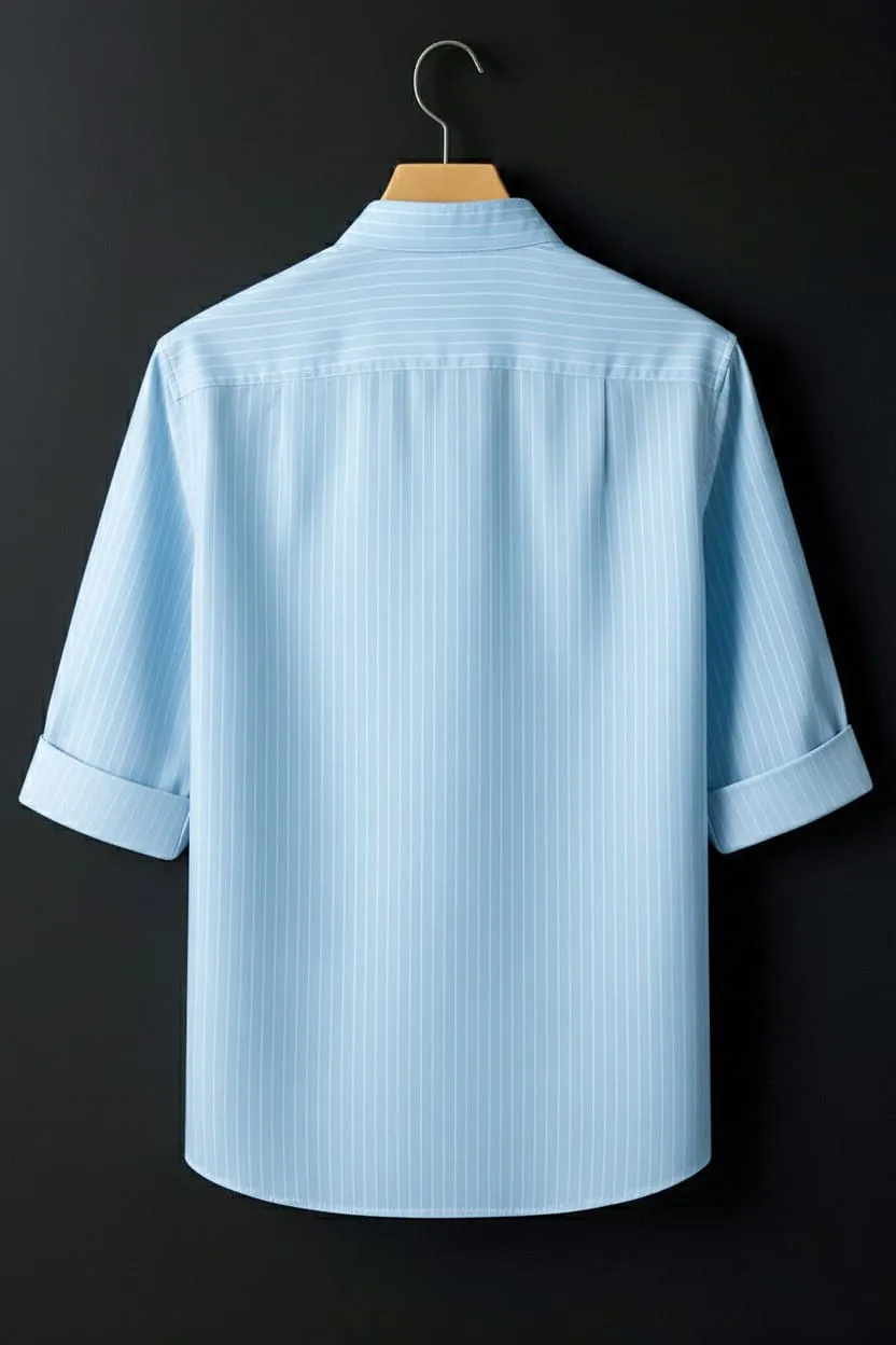 Sky Blue Striped Full Sleeve Shirt - Image 4