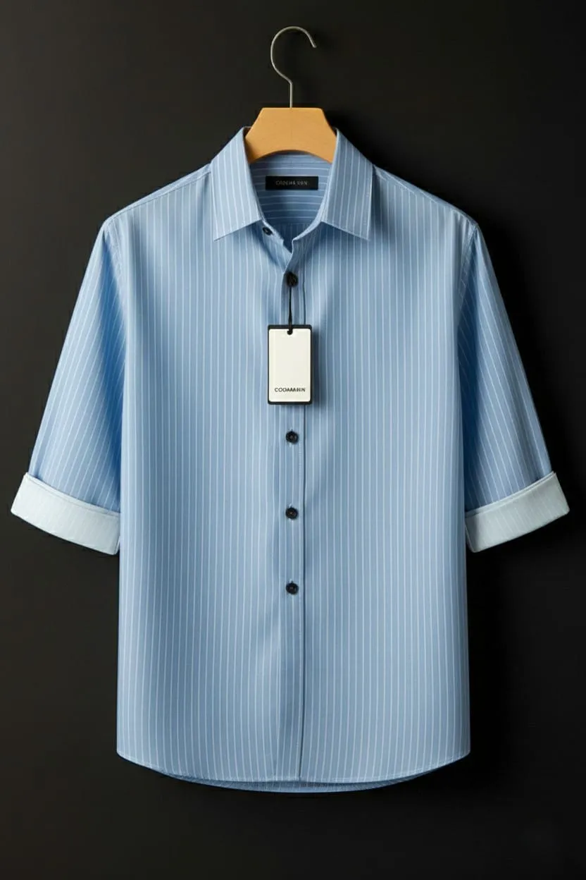 Sky Blue Striped Full Sleeve Shirt