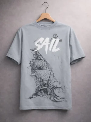 Sail Graphic T-Shirt in Imported Lycra Grey